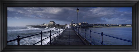 Framed Waves crashing against a jetty, Amble, Northumberland, England Print