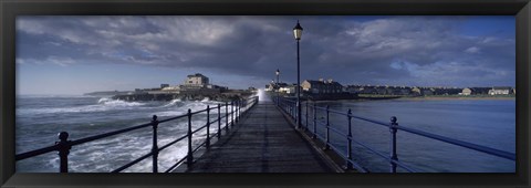 Framed Waves crashing against a jetty, Amble, Northumberland, England Print