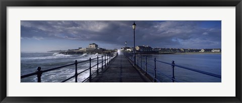Framed Waves crashing against a jetty, Amble, Northumberland, England Print