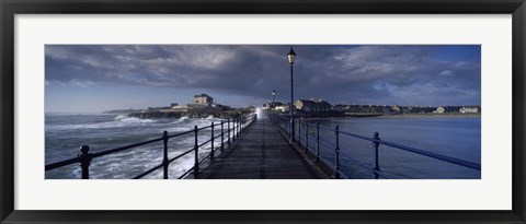 Framed Waves crashing against a jetty, Amble, Northumberland, England Print