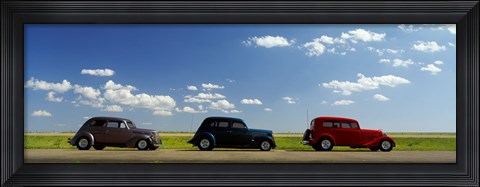 Framed Three Hot Rods moving on a highway, Route 66, USA Print