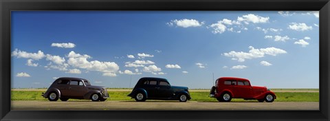 Framed Three Hot Rods moving on a highway, Route 66, USA Print