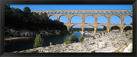 Framed Aqueduct across a river, Pont Du Gard, Nimes, Gard, Languedoc-Rousillon, France Print