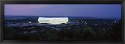 Framed Soccer stadium lit up at nigh, Allianz Arena, Munich, Bavaria, Germany Print