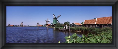 Framed Open air museum at the waterfront, Zaanse Schans, Zaanstad, North Holland, Netherlands Print