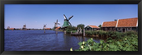 Framed Open air museum at the waterfront, Zaanse Schans, Zaanstad, North Holland, Netherlands Print