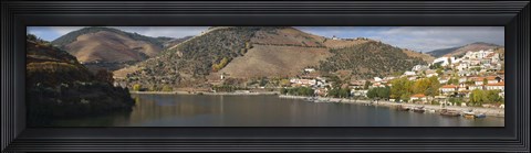 Framed Village at the waterfront, Pinhao, Duoro River, Cima Corgo, Douro Valley, Portugal Print