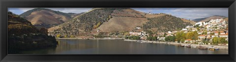Framed Village at the waterfront, Pinhao, Duoro River, Cima Corgo, Douro Valley, Portugal Print