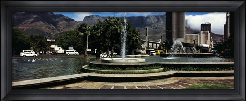Framed Fountain with Table Mountain in the background, Cape Town, Western Cape Province, South Africa Print