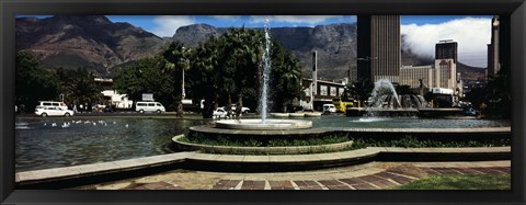 Framed Fountain with Table Mountain in the background, Cape Town, Western Cape Province, South Africa Print