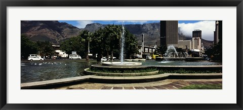 Framed Fountain with Table Mountain in the background, Cape Town, Western Cape Province, South Africa Print