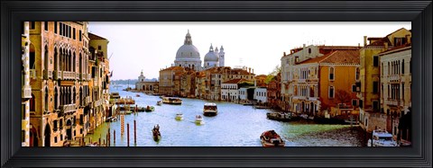 Framed Boats in a canal with a church in the background, Santa Maria della Salute, Grand Canal, Venice, Veneto, Italy Print