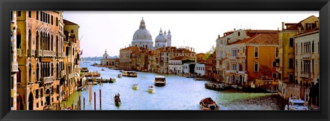 Framed Boats in a canal with a church in the background, Santa Maria della Salute, Grand Canal, Venice, Veneto, Italy Print