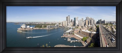 Framed High angle view of a city, Sydney Opera House, Circular Quay, Sydney Harbor, Sydney, New South Wales, Australia Print