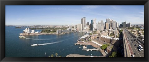 Framed High angle view of a city, Sydney Opera House, Circular Quay, Sydney Harbor, Sydney, New South Wales, Australia Print