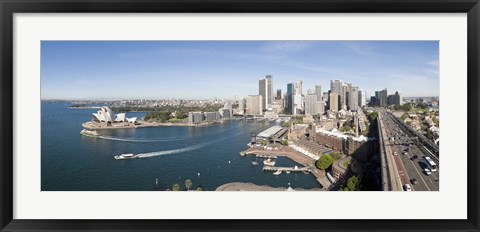 Framed High angle view of a city, Sydney Opera House, Circular Quay, Sydney Harbor, Sydney, New South Wales, Australia Print