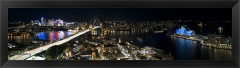 Framed Buildings lit up at night, Sydney, New South Wales, Australia Print