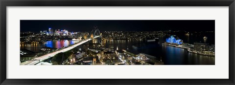 Framed Buildings lit up at night, Sydney, New South Wales, Australia Print