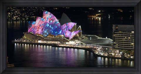 Framed Opera house lit up at night, Sydney Opera House, Sydney, New South Wales, Australia Print