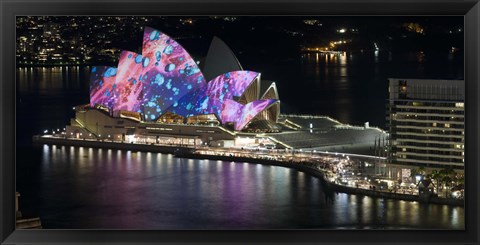 Framed Opera house lit up at night, Sydney Opera House, Sydney, New South Wales, Australia Print