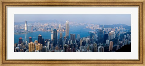 Framed Skyscrapers in a city, Victoria Harbour, Hong Kong, China Print