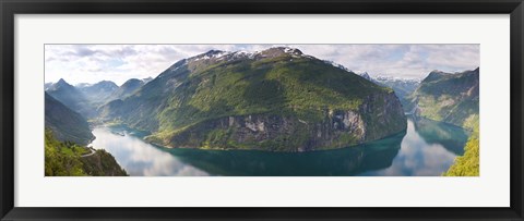 Framed Reflection of mountains in fjord, Geirangerfjord, Sunnmore, Norway Print