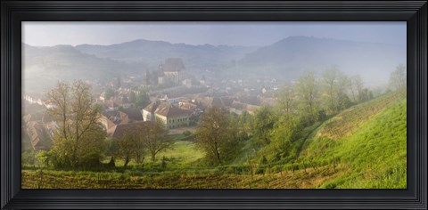 Framed High angle view of houses in a village, Biertan, Sibiu County, Transylvania, Romania Print