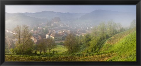 Framed High angle view of houses in a village, Biertan, Sibiu County, Transylvania, Romania Print