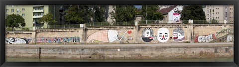 Framed Graffiti on a wall at the riverside, Wien River, Vienna, Austria Print