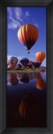 Framed Reflection of Hot Air Balloons, Hot Air Balloon Rodeo, Steamboat Springs, Routt County, Colorado, USA Print