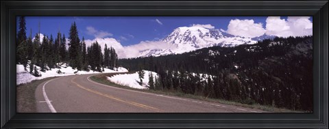Framed Road with a mountain range in the background, Mt Rainier, Mt Rainier National Park, Pierce County, Washington State, USA Print