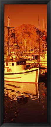 Framed Fishing boats in the bay, Morro Bay, San Luis Obispo County, California (vertical) Print