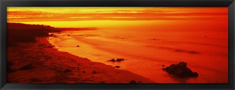 Framed Rock formations on the beach, California (red) Print