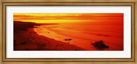Framed Rock formations on the beach, California (red) Print