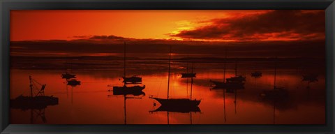 Framed Boats in a bay, Morro Bay, San Luis Obispo County, California, USA Print