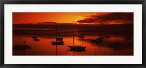 Framed Boats in a bay, Morro Bay, San Luis Obispo County, California, USA Print