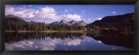 Framed Reflection of trees and clouds in the lake, Molas Lake, Colorado, USA Print