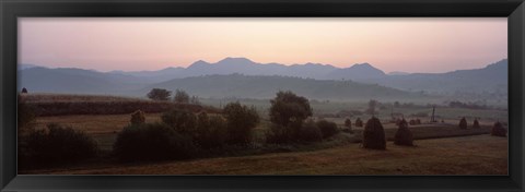 Framed Agricultural field with a mountain range in the background, Transylvania, Romania Print