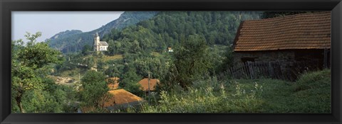 Framed Houses at the hillside, Transylvania, Romania Print