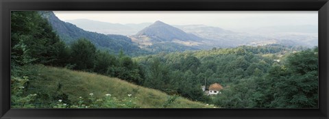 Framed Buildings in a valley, Transylvania, Romania Print