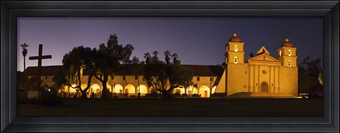 Framed Mission lit up at night, Mission Santa Barbara, Santa Barbara, Santa Barbara County, California, USA Print