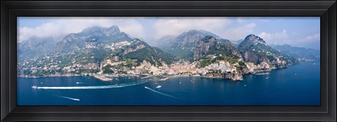 Framed Aerial view of towns, Amalfi, Atrani, Amalfi Coast, Salerno, Campania, Italy Print