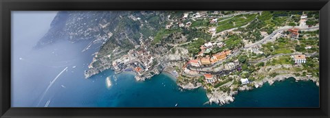 Framed Aerial view of a town, Atrani, Amalfi Coast, Salerno, Campania, Italy Print
