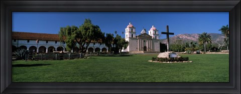 Framed Cross with a church in the background, Mission Santa Barbara, Santa Barbara, California, USA Print