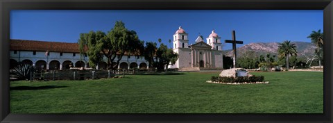 Framed Cross with a church in the background, Mission Santa Barbara, Santa Barbara, California, USA Print