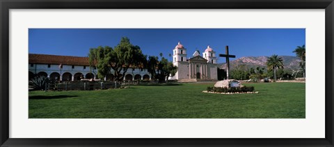 Framed Cross with a church in the background, Mission Santa Barbara, Santa Barbara, California, USA Print