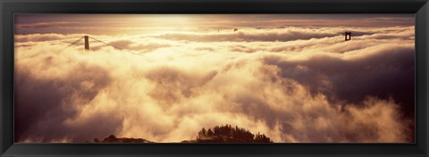 Framed Golden Gate Bridge Peaking through the fog, San Francisco, California Print