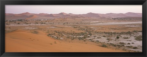 Framed Panoramic view of sand dunes viewed from Big Daddy Dune, Sossusvlei, Namib Desert, Namibia Print