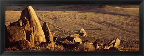 Framed Rocks in a desert, overview of tourist vehicle, Namibia Print