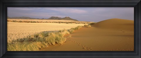 Framed Animal tracks on the sand dunes towards the open grasslands, Namibia Print